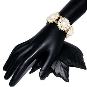  Pearl Rhinestone Stretch Bracelet Gold/Pearl Jewelry