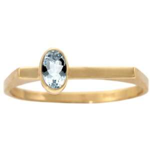  14K Yellow Gold Oval Gemstone Stackable Ring Aquamarine 