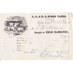 1874 L.S. & M.S. Stock Yards Toledo, OH Illustrated Company Bill Head