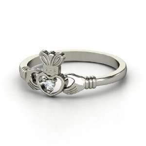  Delicate Claddagh Ring, Sterling Silver Ring with Diamond 