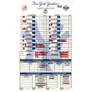  Yankees at Rays 5 13 2008 Game Used Lineup Card (MLB Auth 
