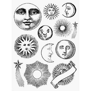  Suns Moons Stars Vintage Engravings 12 Unmounted Rubber 
