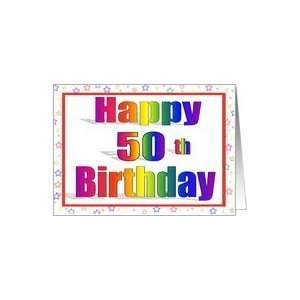  50 Years Old Rainbow Stripe Birthday with Star Border Card 