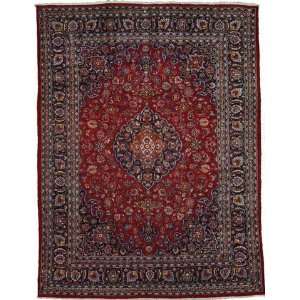  99 x 129 Red Persian Hand Knotted Wool Mashad Rug 