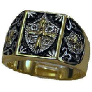 M 128 2 Tone Templar Knight Mason Masonic Mens Ring 18kt 