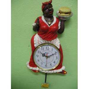  Black American Aunt Jemima pendulum wall clock kitchen bar 