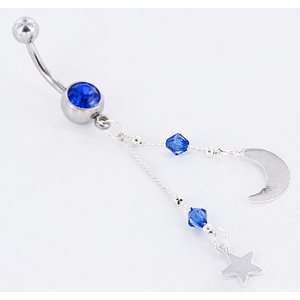  14g 12g 10g Midnight Star and Moon Belly Ring 14g 1/4~6mm 