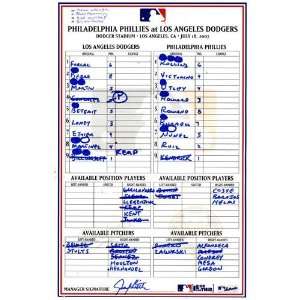  Phillies at Dodgers Game Used Lineup Card 7 18 2007 