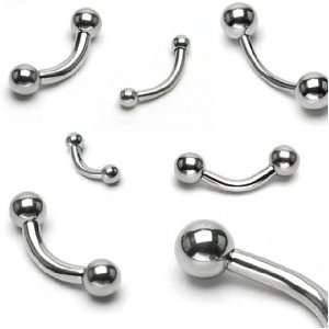 316L Surgical Steel Curved Barbells w/ Ball   16G (1.2mm), 10mm Length 