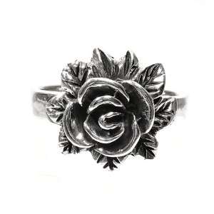  Rhodium Plated Sterling Silver 16mm Rose Shaped Ring (Size 