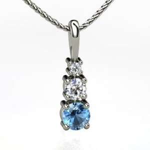  Snowman Pendant, Round Blue Topaz Platinum Necklace with 