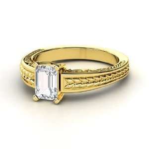 Emerald Cut Ceres Ring, Emerald Cut White Sapphire 14K Yellow Gold 