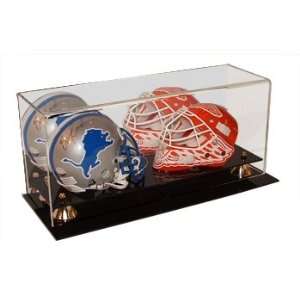  Double Mini Helmet Display Case With Mirrored Back and 