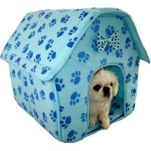  Cat/Dog Blue Collapsible Paw Prints Pet Cozy House Medium 