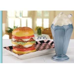 Burger & Milk Shake On Tray Salt & Pepper Shakers S/P  