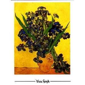  Irises in Vase (Yellow Bkgd)    Print