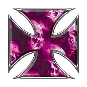   Maltese Cross Decal Skull Purple   12 h   REFLECTIVE 