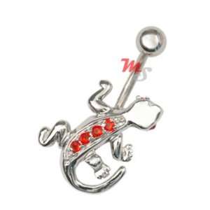    New RED Gem Gecko Belly Button Navel Ring Sexy Lizard Jewelry