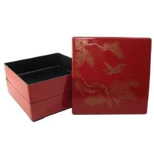  2 Tiered Bento Box   Black and Cherry Red   Crane Design 