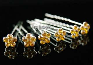 pcsX Bridal Gold Amber Flower Crystal Hair Pins P1133  