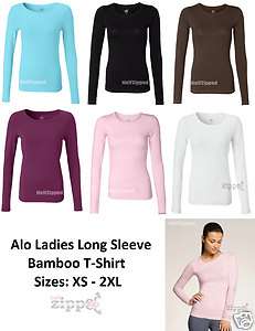 Alo Ladies Long Sleeve Bamboo Cotton Spandex T Shirt W3004 S 2XL NEW 