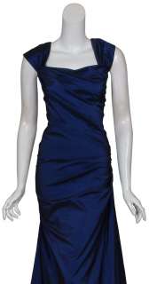 TADASHI SHOJI Ruched Midnight Blue Eve Gown Dress 8 NEW  