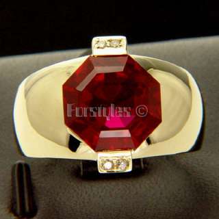 Created Ruby Diamonds 10k Solid Gold Mens Ring r00047  