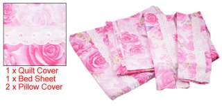 Pink Flower Pillow Quilt Cover Protector Bedding Set  