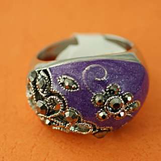   18K White GP Beautiful Purple Gemstone Zircon CZ Flower Ring  