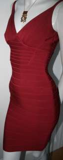 Authentic Herve Leger scarlett red stretch Bandage Dress NEW XS extra 