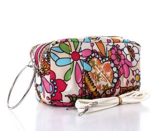 New Pink Flowers Cosmetic Makeup Pouch Cellphone Coin Messenger Bag 