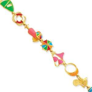  14k Multi Color Enamel Beach Theme Bracelet Length 7.25 