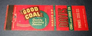 Old DAVIS Coal and Coke Co. Matchcover   Oak Park  
