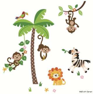   Nursery Wall Sticker Decals   Jungle Monkeys & Palm Tree, Lion, Zebra