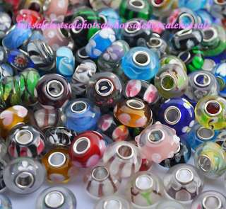 wholesale 50pcs oblate glass fit European bracelets beads  