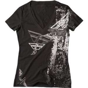  Fly Racing T Shirts Forever V Neck Womens Tee Black Large 