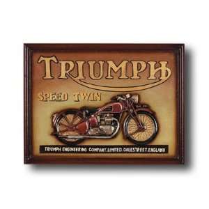 RAM Gameroom R504 Hand Carved Triumph Speed Twin Motorcycle Sign 