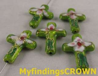 50 pcs Green cloisonne cross beads 27x19mm w462  