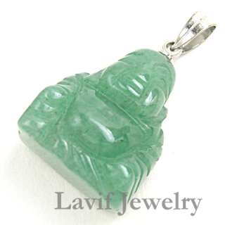Green jade hand carved buddha necklace {P1088  