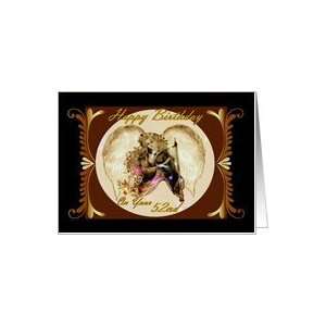  52nd Birthday / Gold and Black Framed Angel with Harp Card 