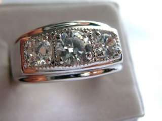 Three stone CZs in Rhodium ep Mens Ring Warranty Sz11  