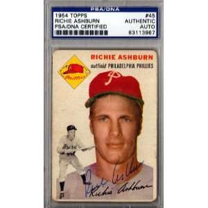  Richie Ashburn Autographed 1954 Topps Card PSA/DNA Slabbed 