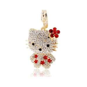  Crystal Decorated Kitty Key Ring Red 