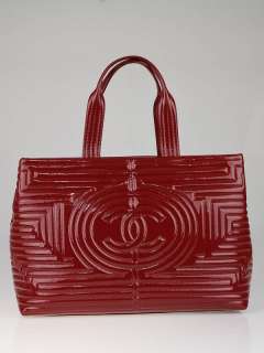Chanel Red Patent Vinyl Coco Ming Large Shopping Tote Bag  