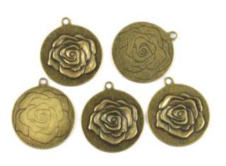 30PCS Antiqued bronze rose round Charms 32mm FC12708B  