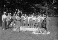 1919 photo GIRL SCOUTS. FARMERETTES HARVESTING CRO  