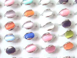 100pcs mix colors cats eye & white gold plating rings  