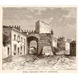  1890 Wood Engraving Ancient Roman Aurelian City Gate Wall 