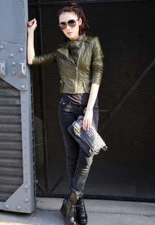 2011 * SALE Women Synthetic Leather asymmetrical Biker Jacket Green S 