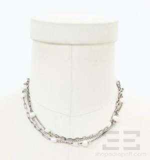 Orduna Sterling Silver, Gold And Pearl Multi Chain Necklace  